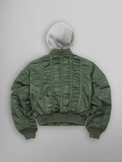 ALPHA X MADEME HOODED RUCHED MA-1 BOMBER JACKET