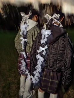 ALPHA X MADEME HOODED RUCHED MA-1 BOMBER JACKET