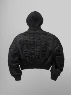 ALPHA X MADEME HOODED RUCHED MA-1 BOMBER JACKET