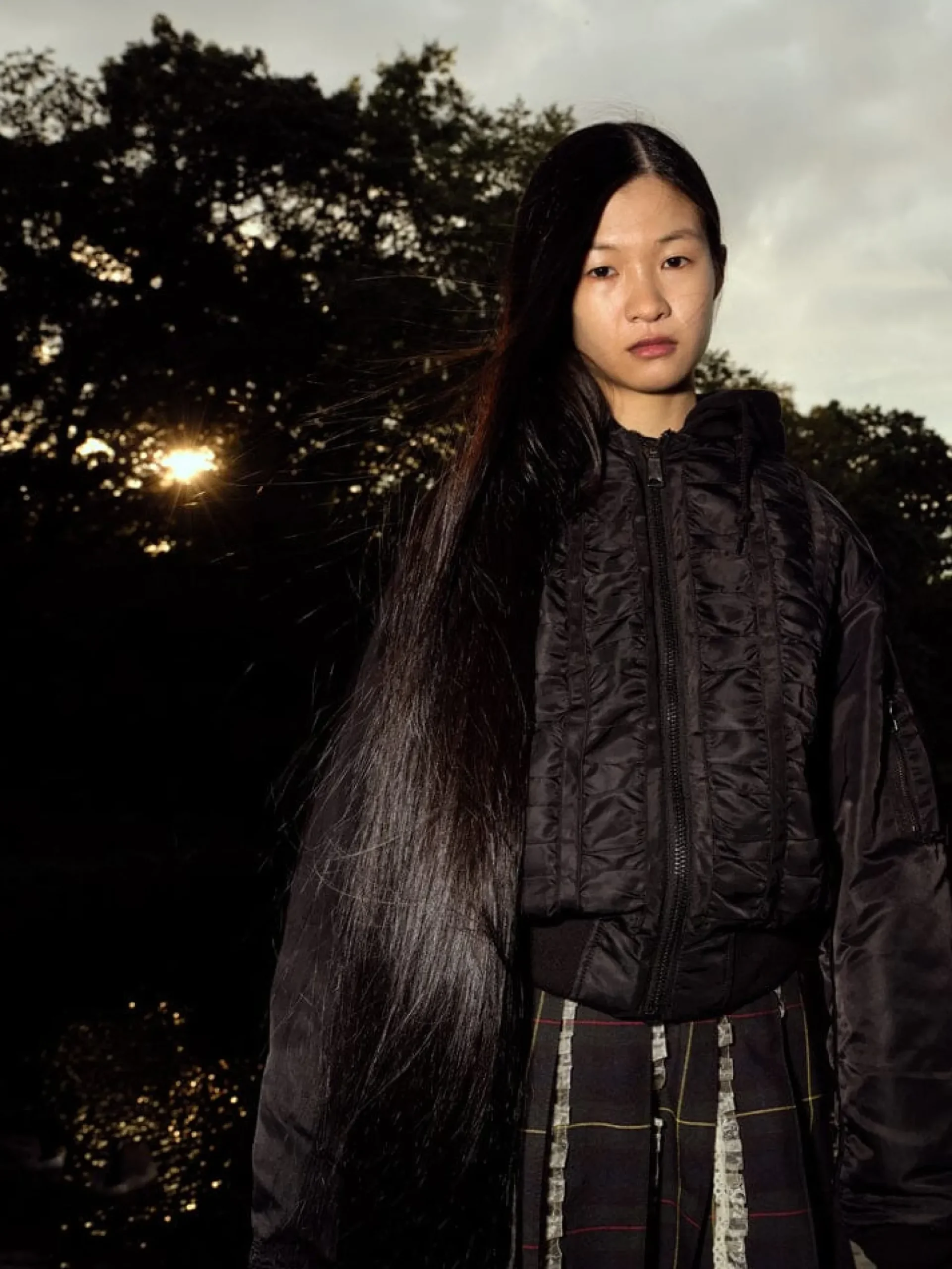 ALPHA X MADEME HOODED RUCHED MA-1 BOMBER JACKET