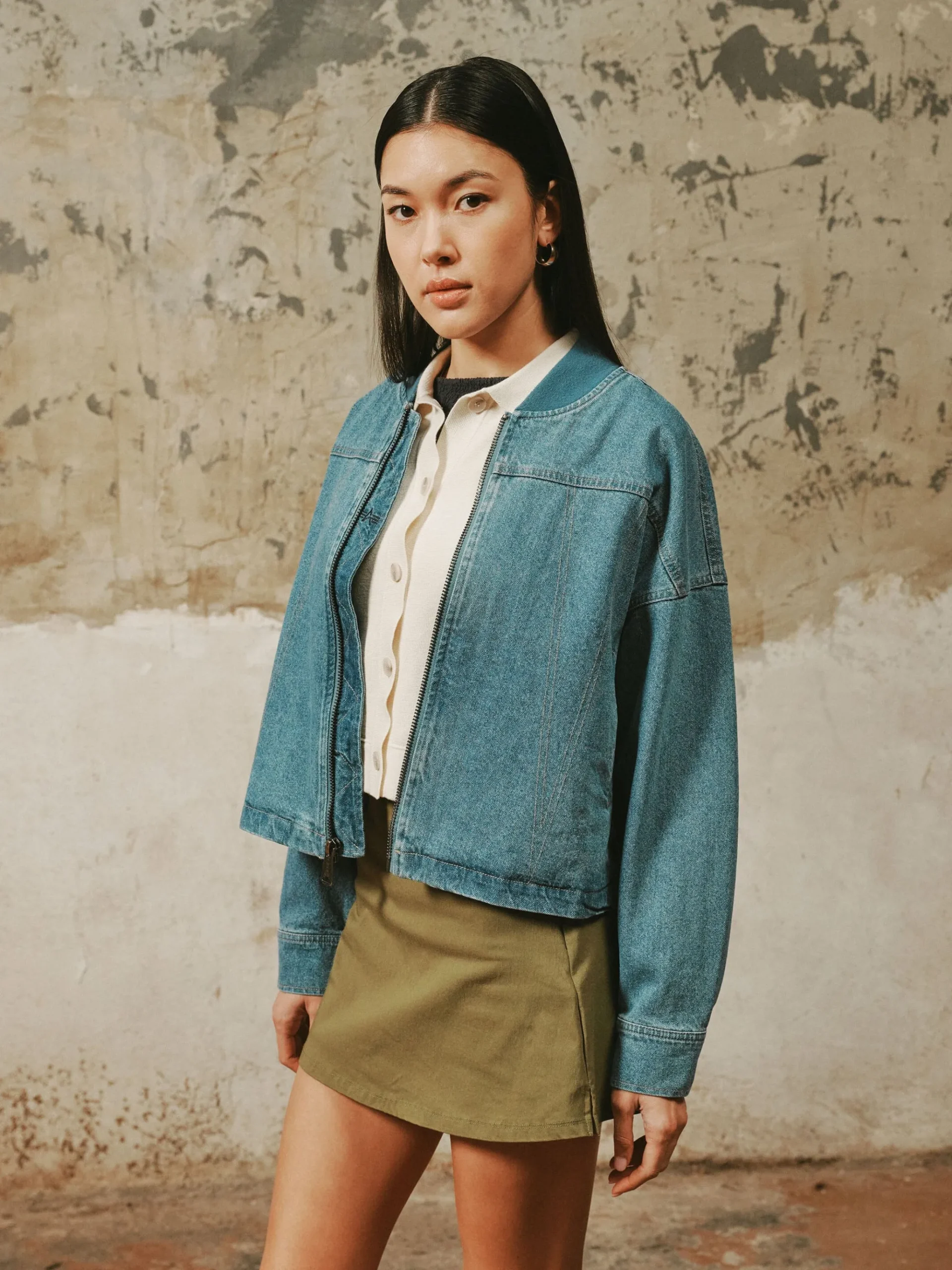DENIM RELAXED FLIGHT JACKET WOMENS