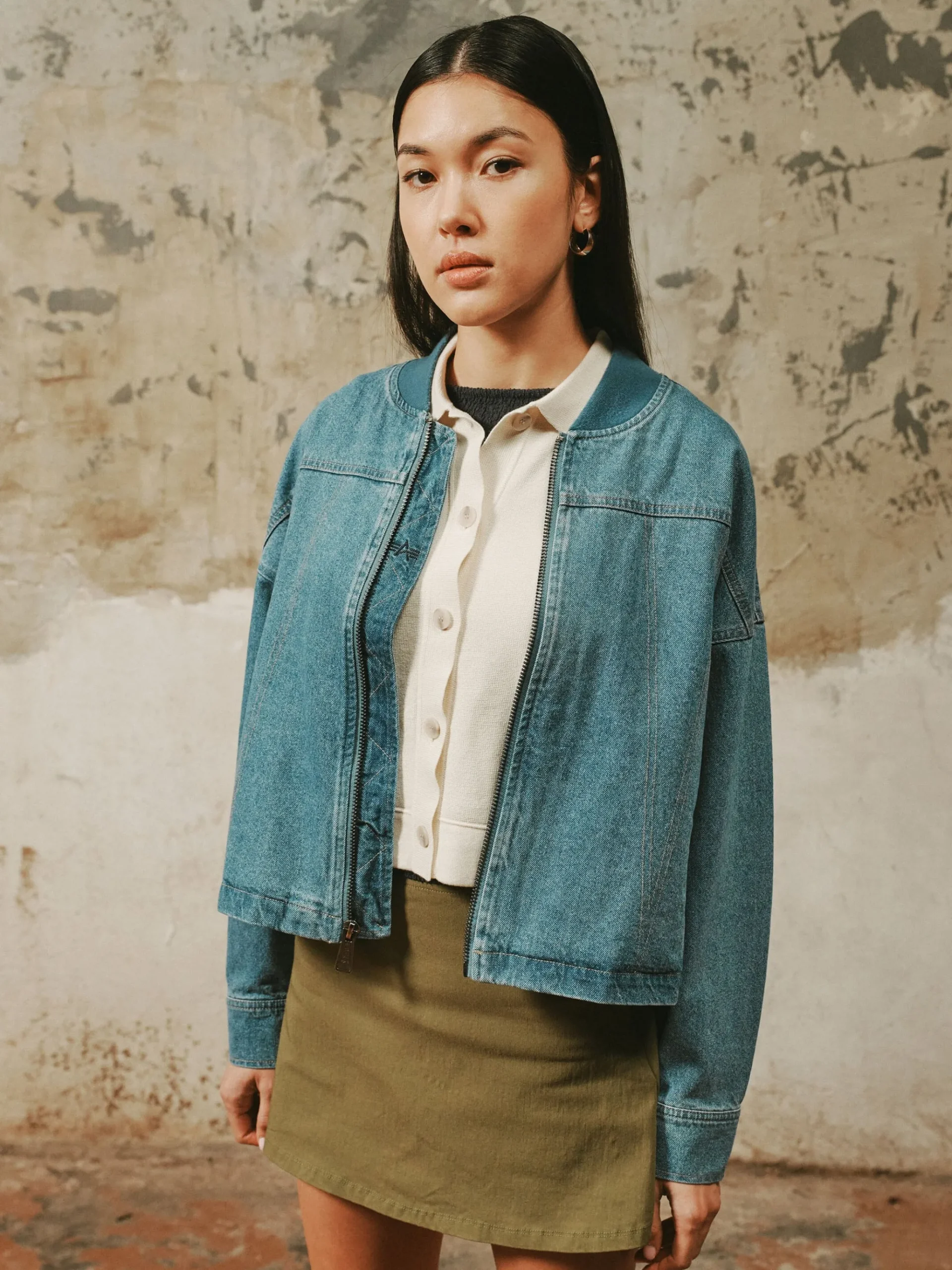 DENIM RELAXED FLIGHT JACKET WOMENS