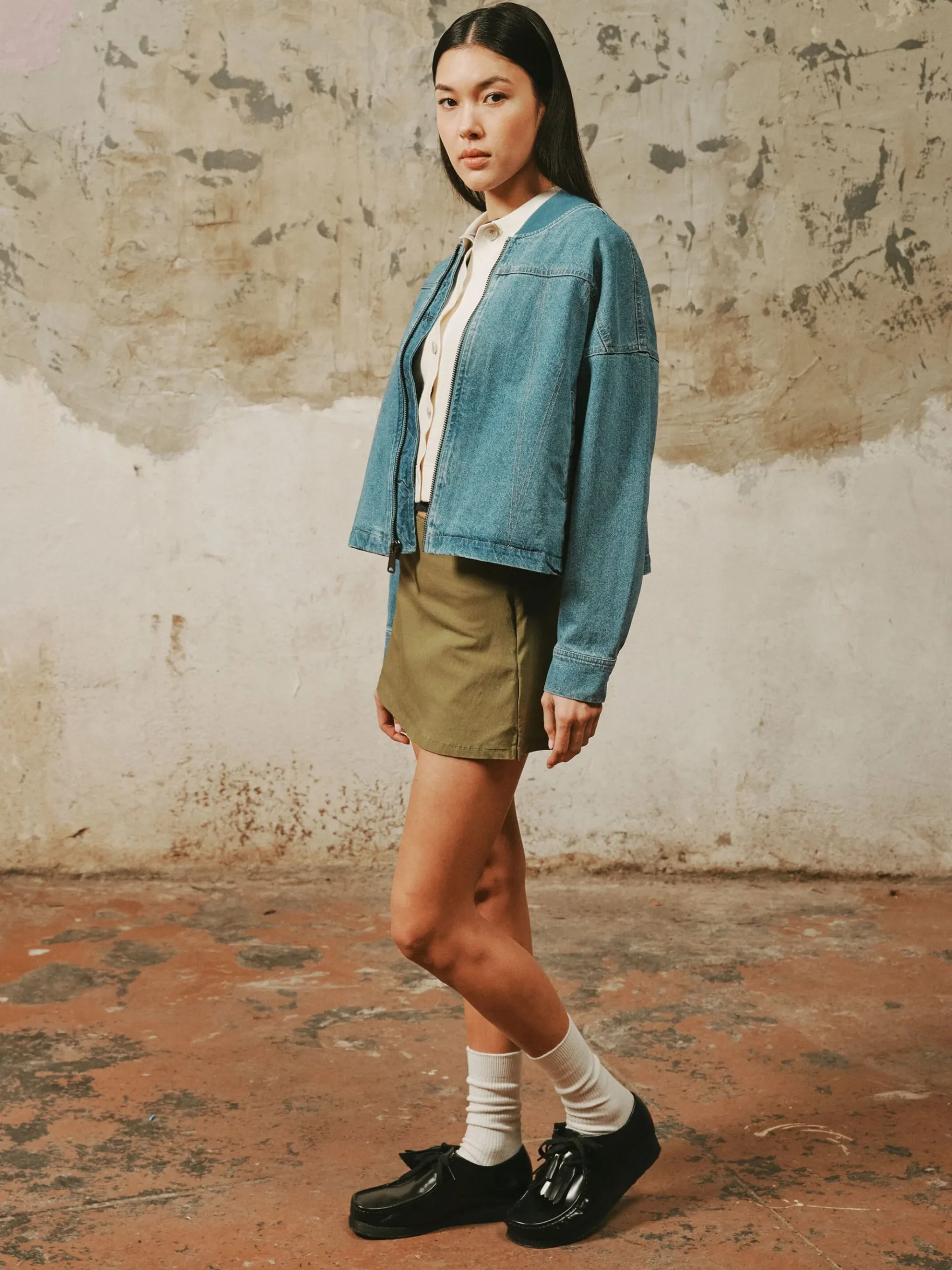 DENIM RELAXED FLIGHT JACKET WOMENS