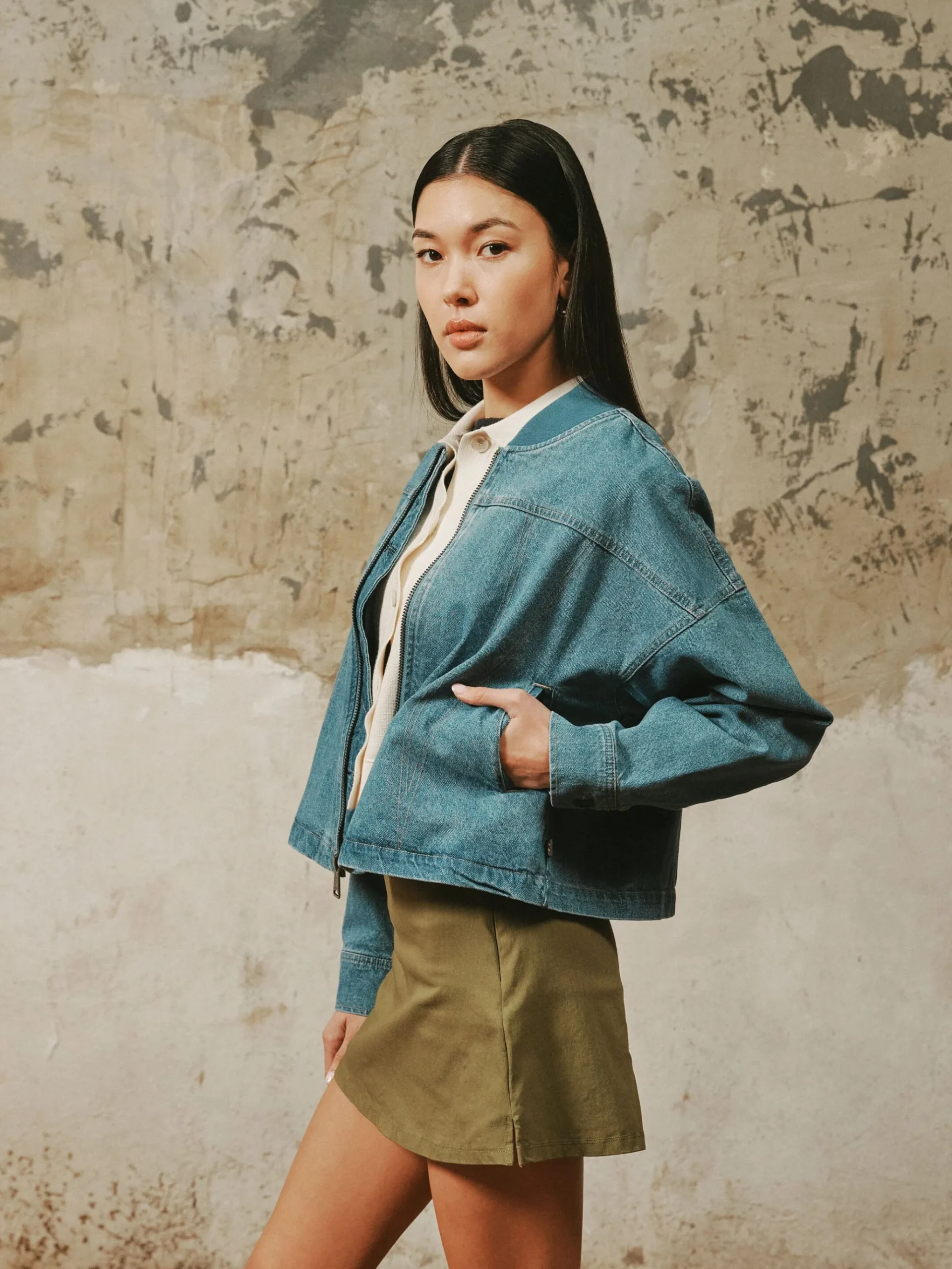 DENIM RELAXED FLIGHT JACKET WOMENS