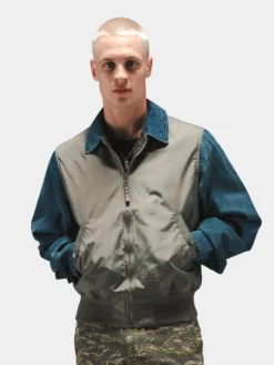 DENIM RELAXED MIXED MEDIA FLIGHT JACKET