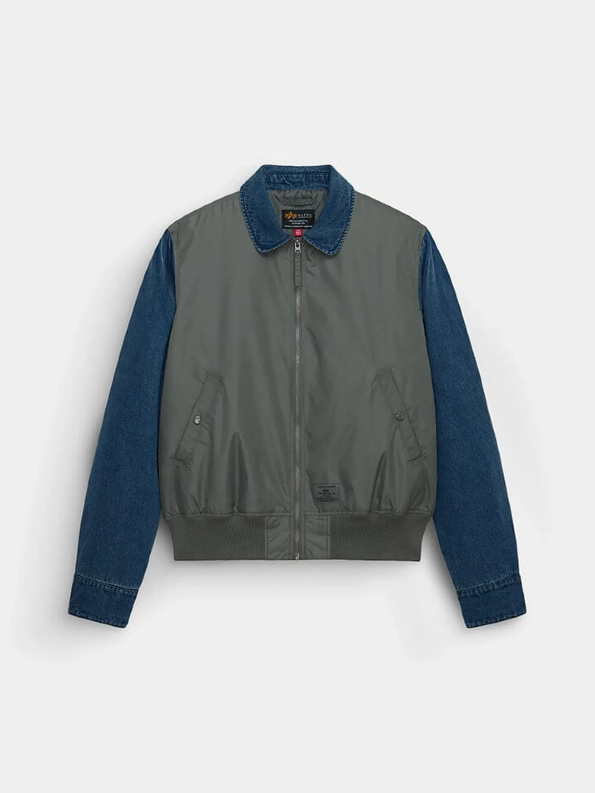 DENIM RELAXED MIXED MEDIA FLIGHT JACKET
