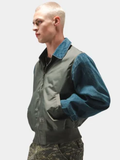 DENIM RELAXED MIXED MEDIA FLIGHT JACKET