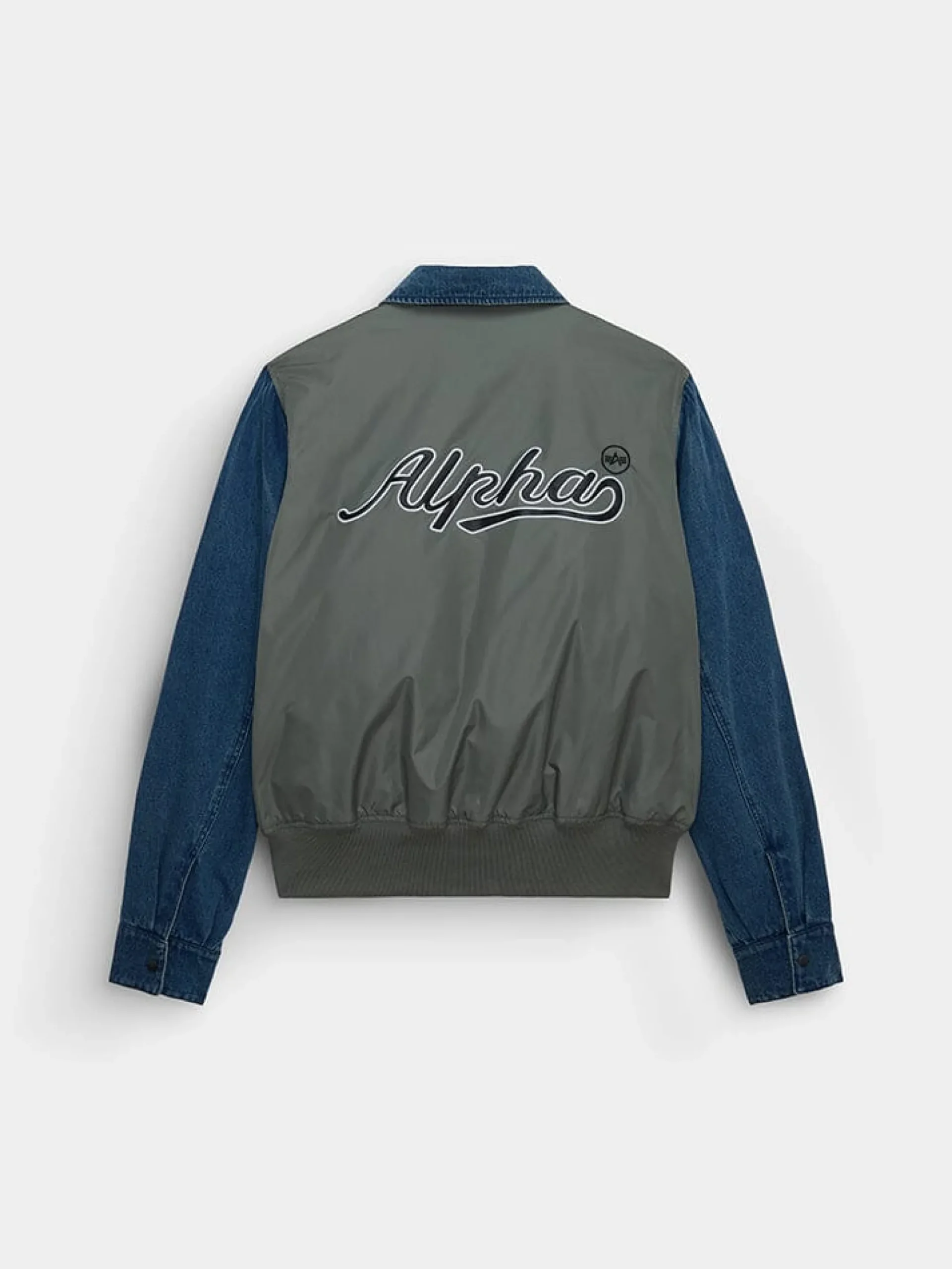 DENIM RELAXED MIXED MEDIA FLIGHT JACKET