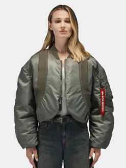 KNIT RIB MA-1 FLIGHT JACKET WOMENS (FIELD GRAY)