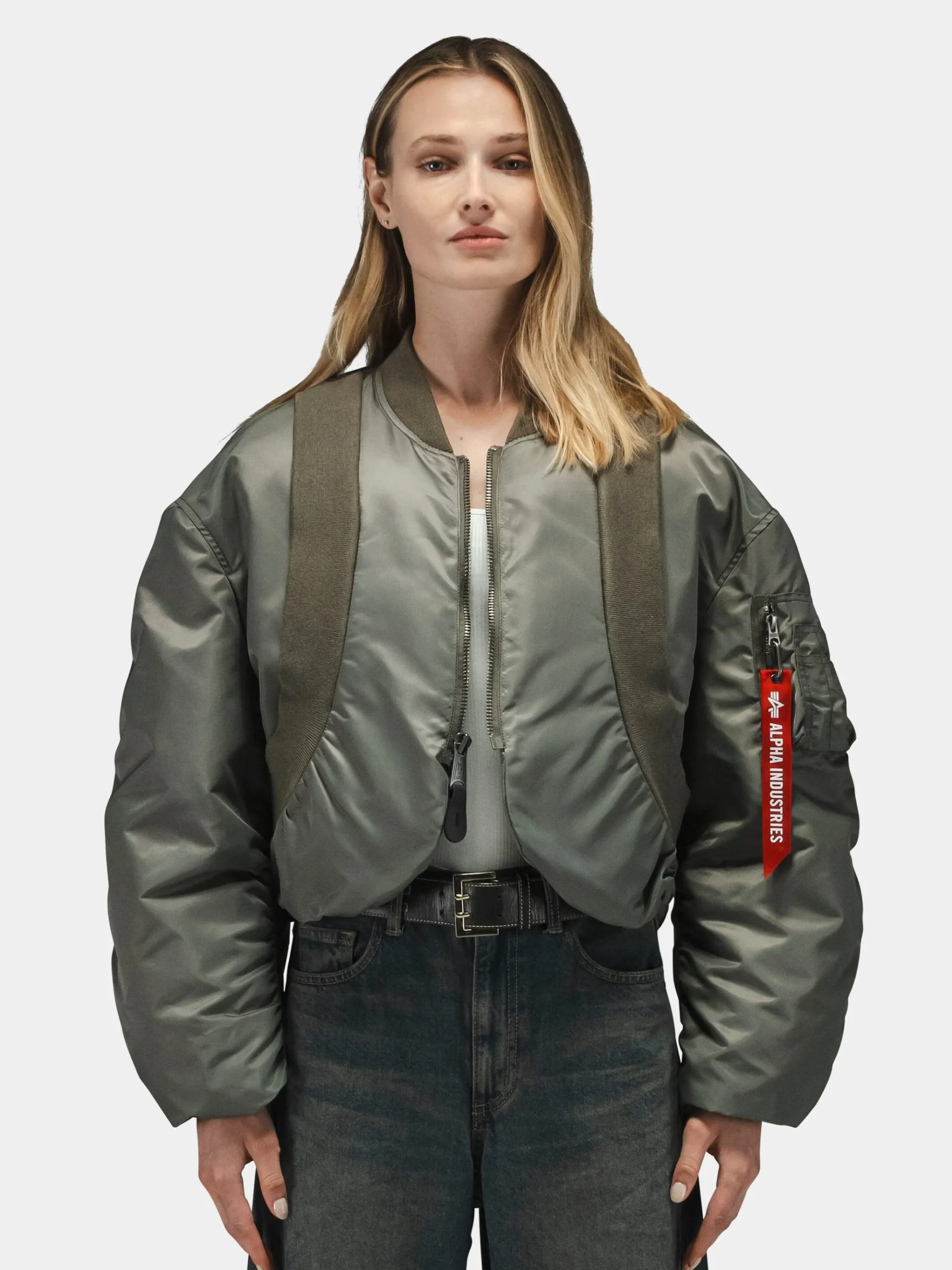 KNIT RIB MA-1 FLIGHT JACKET WOMENS (FIELD GRAY)