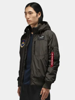 PATCHED HOODED RIB FLIGHT JACKET
