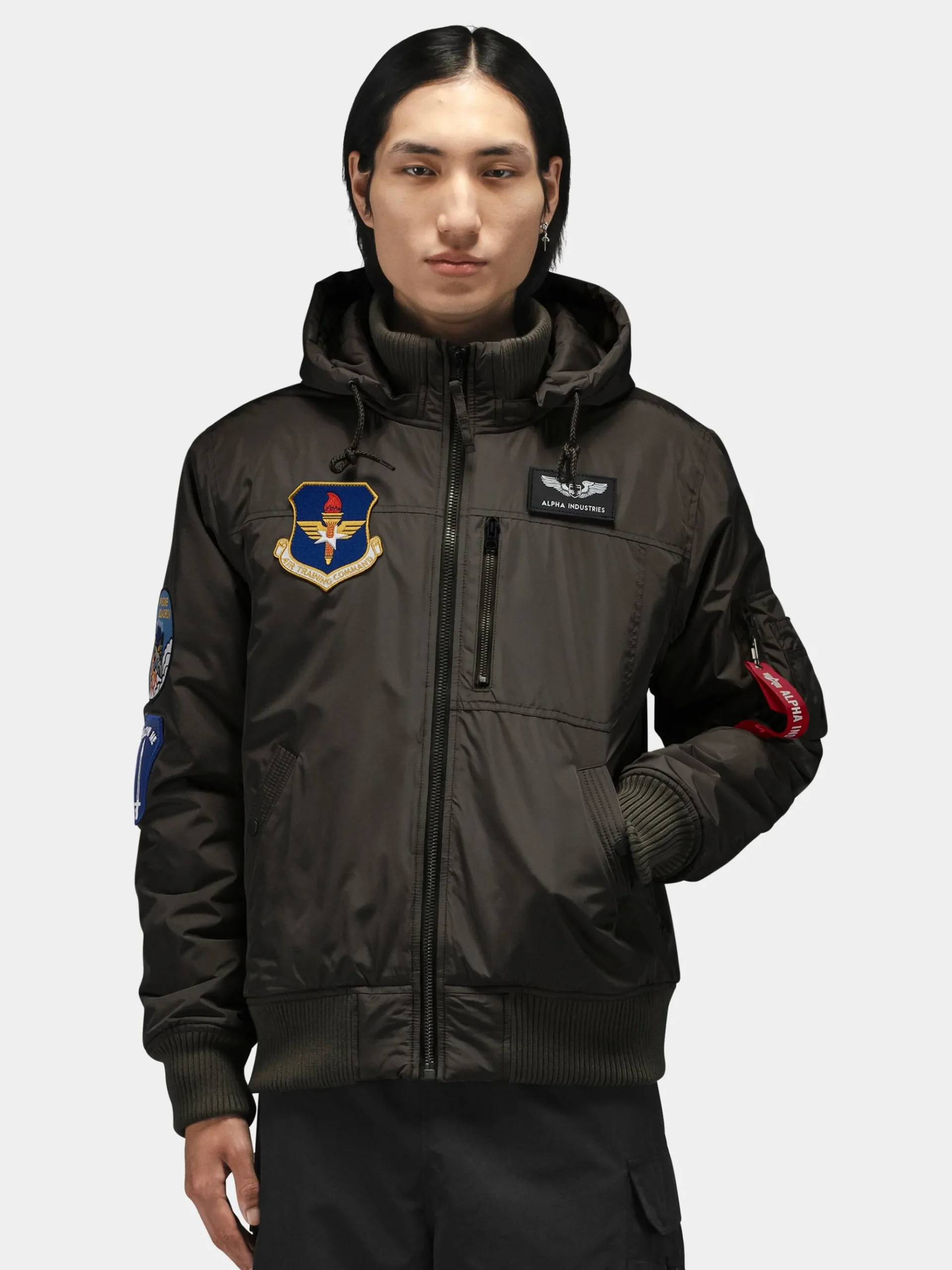 PATCHED HOODED RIB FLIGHT JACKET
